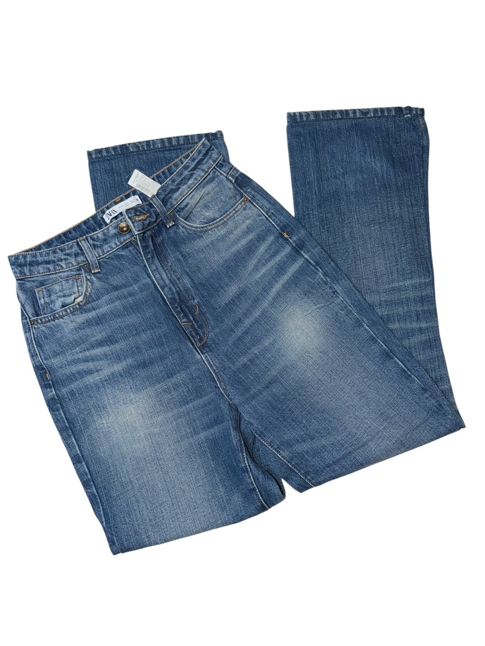 Zara Women's Blue Straight Leg Jeans - Faded Wash